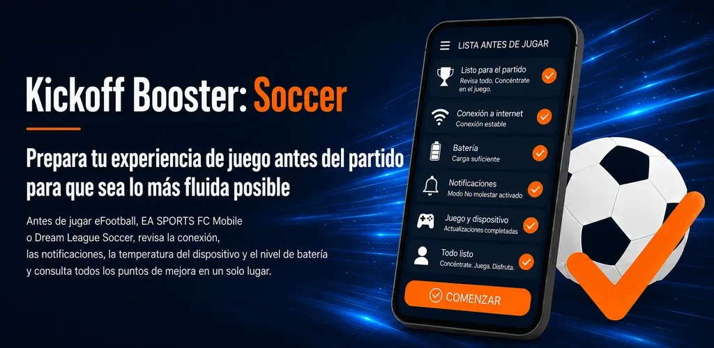 Pantalla de la app Kickoff Booster en un celular Android