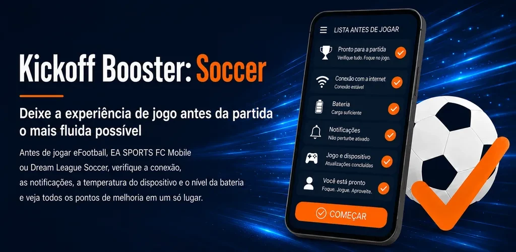 Tela do app Kickoff Booster em um celular Android